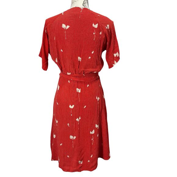 Bel Kazan Anthropologie Red Striped Faux-Wrap Dress Size Small Knee Length Boho - Picture 5 of 9